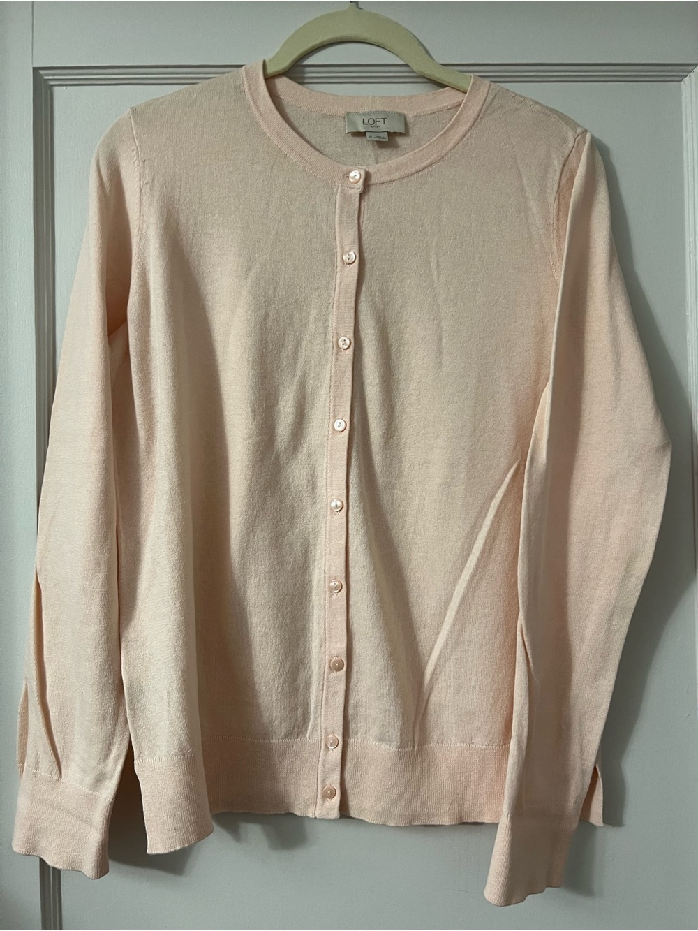 LOFT Light Pink Button-Up Cotton Blend Cardigan